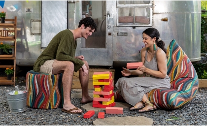 Couple playing games| Tempo Outdoor Bean Bag Collection in Kenyan Ropes Fabric